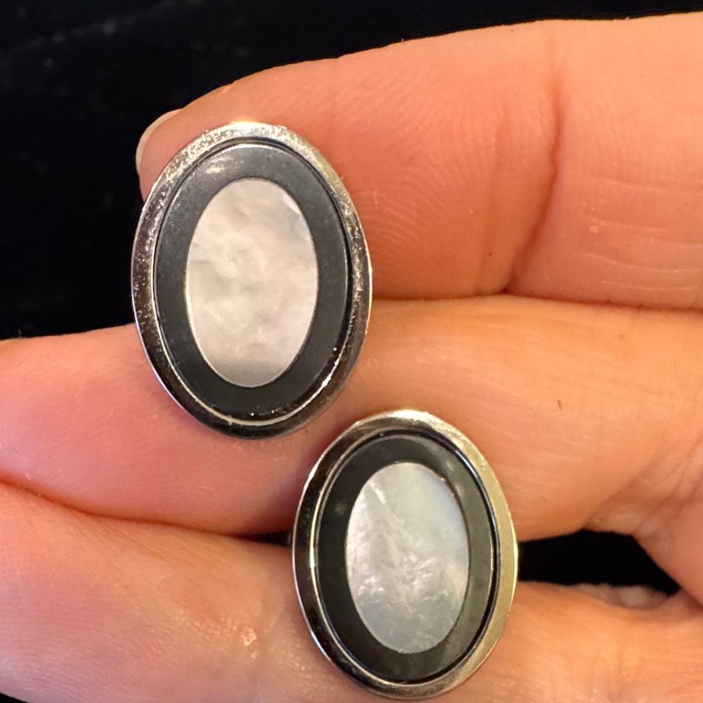 Sterling Silver, Onyx, and Mother-of-Pearl Cufflinks
